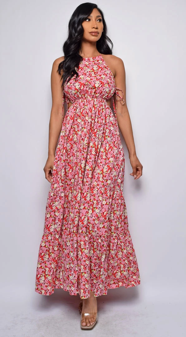 Emprada Ramani Red Pink Floral Print Maxi Dress 1 Emprada Ramani Red Pink Floral Print Maxi Dress