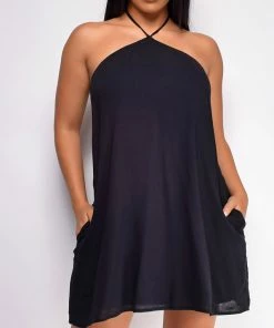 Emprada Kaia Black Halter Flowy Mini Dress