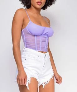 Emprada Elva Lavender Purple Mesh Ruched Cage Corset Top