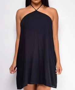 Emprada Kaia Black Halter Flowy Mini Dress