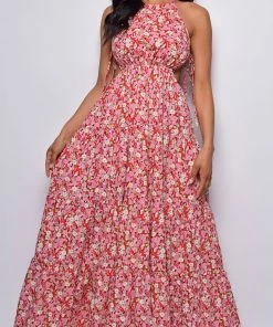 Emprada Ramani Red Pink Floral Print Maxi Dress 7 Emprada Ramani Red Pink Floral Print Maxi Dress