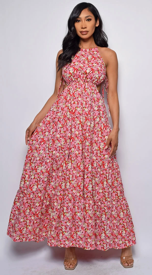 Emprada Ramani Red Pink Floral Print Maxi Dress 3 Emprada Ramani Red Pink Floral Print Maxi Dress