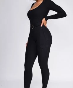 Emprada Jumpsuits & Rompers Nichol Black Cargo Pocket Ribbed Jumpsuit