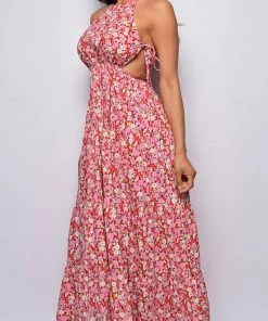 Emprada Ramani Red Pink Floral Print Maxi Dress 9 Emprada Ramani Red Pink Floral Print Maxi Dress