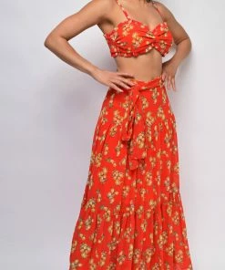 Emprada Dresses Cala Saona Orange Red Floral Print Set