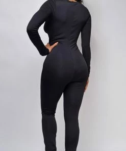 Emprada Meral Black Front Tie Jumpsuit Loungewear