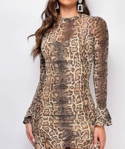 Emprada Dresses Mara Beige Snake Skin Print Dress