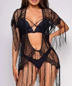 Emprada Ora Black Fringe Cover Up