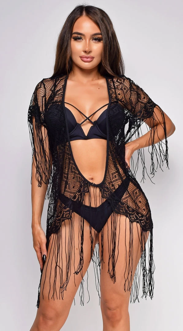 Emprada Ora Black Fringe Cover Up 1 Emprada Ora Black Fringe Cover Up