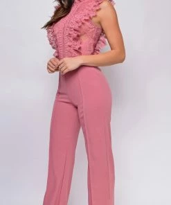 Emprada Vanna Pink Crochet Flared Leg Jumpsuit