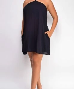 Emprada Kaia Black Halter Flowy Mini Dress