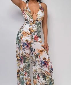 Emprada Celena White Floral Wide Leg Jumpsuit Jumpsuits & Rompers