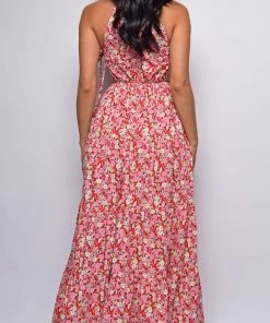 Emprada Ramani Red Pink Floral Print Maxi Dress 8 Emprada Ramani Red Pink Floral Print Maxi Dress