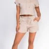 Emprada Chenille Sand Beige Crop Hoodie And Short Set