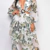 Emprada Elle White Green Floral Maxi Dress
