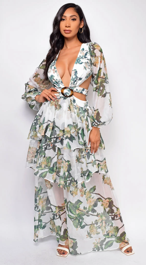 Emprada Elle White Green Floral Maxi Dress 1 Emprada Elle White Green Floral Maxi Dress