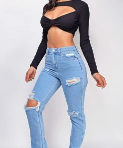 Emprada Ashlyn Black Cut Out Long Sleeve Crop Top Tops 6 Emprada Ashlyn Black Cut Out Long Sleeve Crop Top Tops