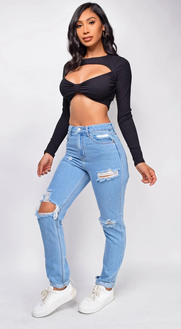 Emprada Ashlyn Black Cut Out Long Sleeve Crop Top Tops 3 Emprada Ashlyn Black Cut Out Long Sleeve Crop Top Tops