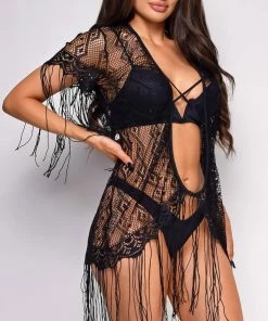 Emprada Ora Black Fringe Cover Up