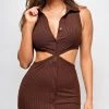 Emprada Kaili Chocolate Brown Button Down Cut Out Dress Dresses