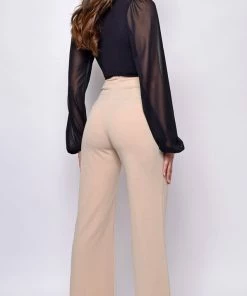 Emprada Chester Beige High Waist Flared Bottom Pants Bottoms
