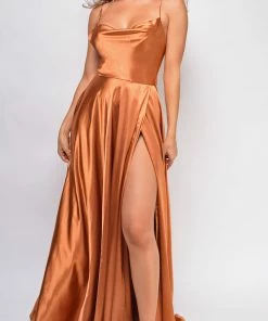 Emprada Dresses Penelope Sienna Brown Drape Neck Gown