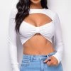 Emprada Tops Ashlyn White Cut Out Long Sleeve Crop Top