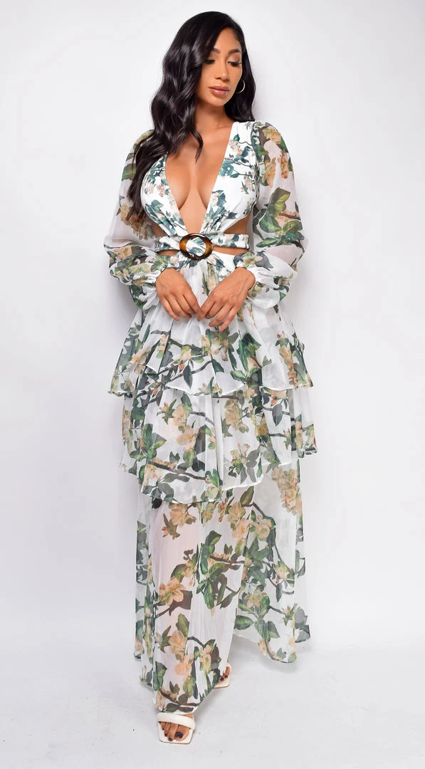 Emprada Elle White Green Floral Maxi Dress 2 Emprada Elle White Green Floral Maxi Dress