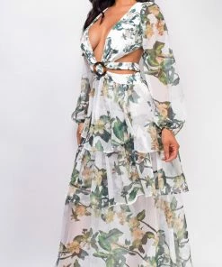 Emprada Elle White Green Floral Maxi Dress 6 Emprada Elle White Green Floral Maxi Dress