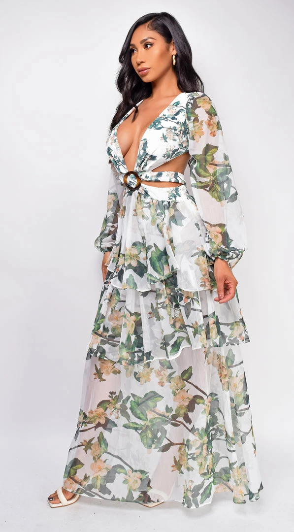 Emprada Elle White Green Floral Maxi Dress 3 Emprada Elle White Green Floral Maxi Dress