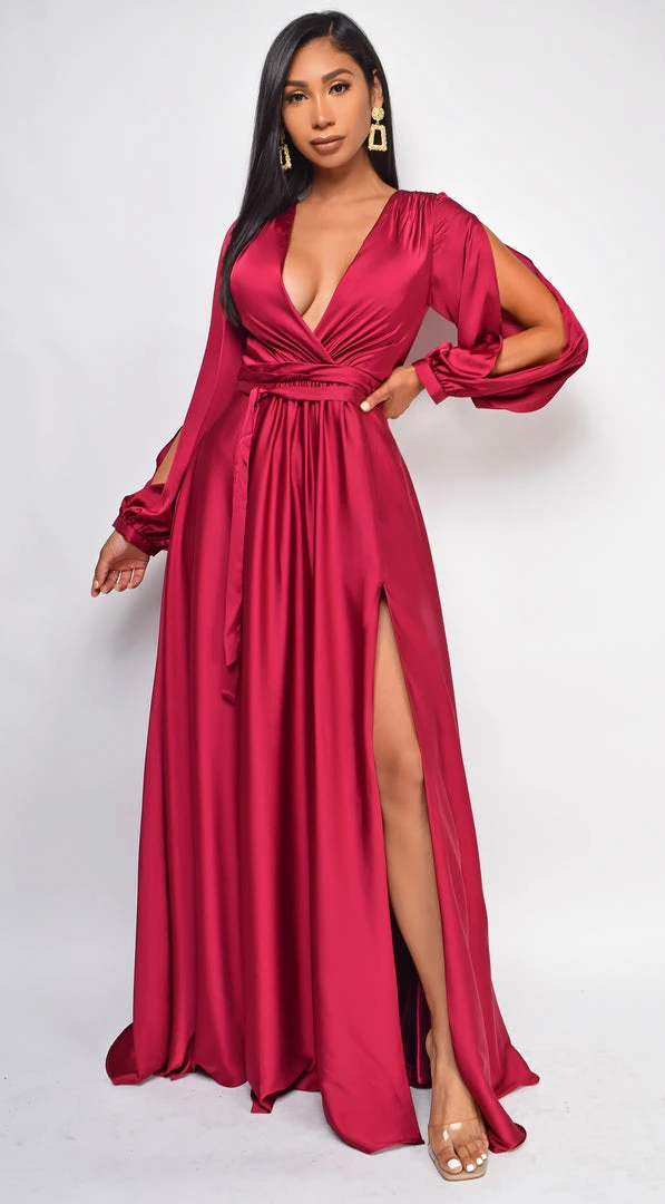 Emprada Cascade Burgundy Red Satin Gown 3 Emprada Cascade Burgundy Red Satin Gown