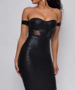 Emprada You Could Never Black Metallic Off Shoulder Bandage Dress Dresses