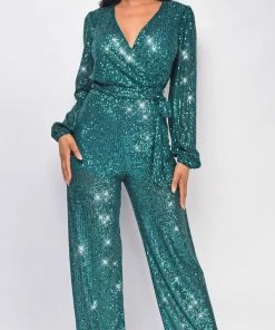 Emprada Zaneta Green Sequin Jumpsuit