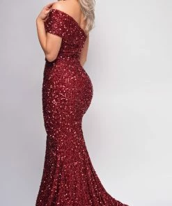 Emprada Dresses Elena Red One Shoulder Sequin Gown