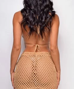 Emprada Heiau Beige Crochet Bra & Skirt Cover Up Set Swim