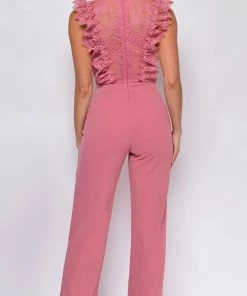 Emprada Vanna Pink Crochet Flared Leg Jumpsuit