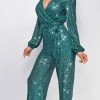 Emprada Zaneta Green Sequin Jumpsuit