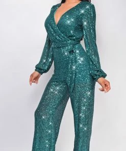 Emprada Zaneta Green Sequin Jumpsuit