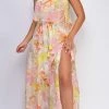 Emprada Kelly Yellow Multi Floral Print Tube Sleeveless Side Slit Dress Dresses
