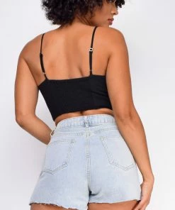 Emprada Kiana Black Front Tie Crop Top