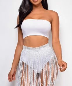 Emprada Paradise White Jewel Fringe Cover Up Skirt Swim
