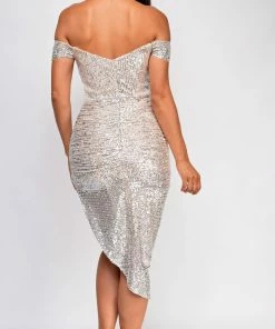 Emprada Dresses Mairaly Platinum Silver Sequin Dress
