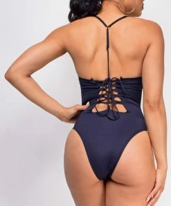 Emprada Andros Black Mesh Lace Up One Piece Swimsuit