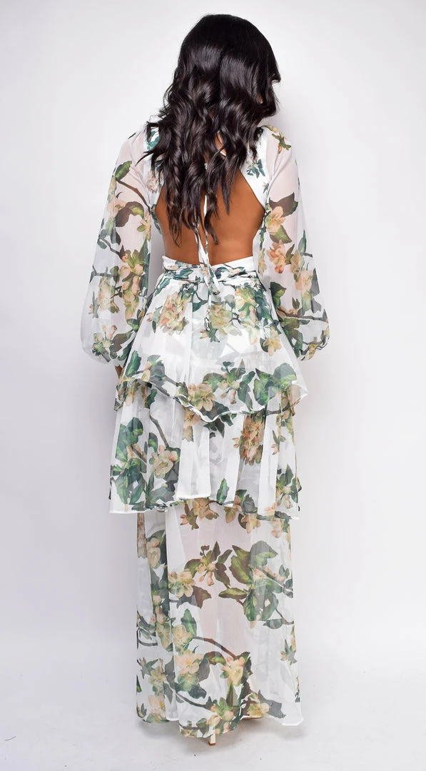 Emprada Elle White Green Floral Maxi Dress 4 Emprada Elle White Green Floral Maxi Dress