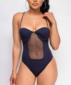 Emprada Andros Black Mesh Lace Up One Piece Swimsuit