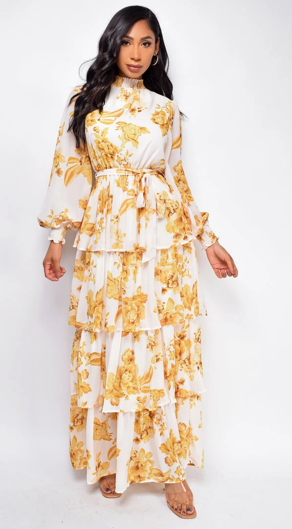 Emprada Dresses Amila White Yellow Floral Maxi Dress 4 Emprada Dresses Amila White Yellow Floral Maxi Dress
