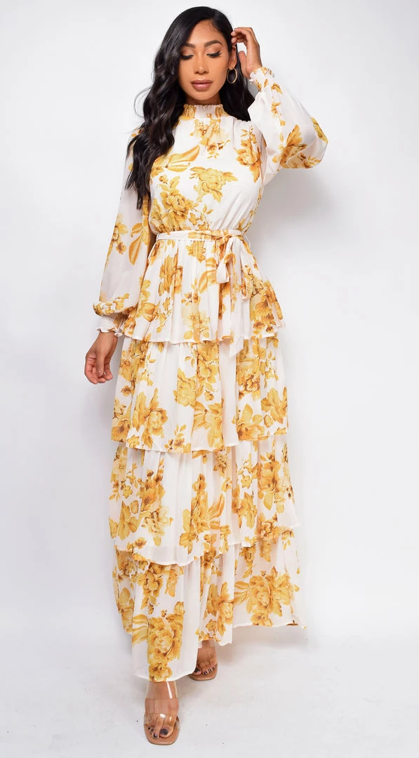 Emprada Dresses Amila White Yellow Floral Maxi Dress 1 Emprada Dresses Amila White Yellow Floral Maxi Dress