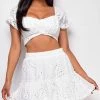 Emprada Bria White Crochet Lace Skirt & Top Set Dresses