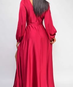 Emprada Cascade Burgundy Red Satin Gown 7 Emprada Cascade Burgundy Red Satin Gown