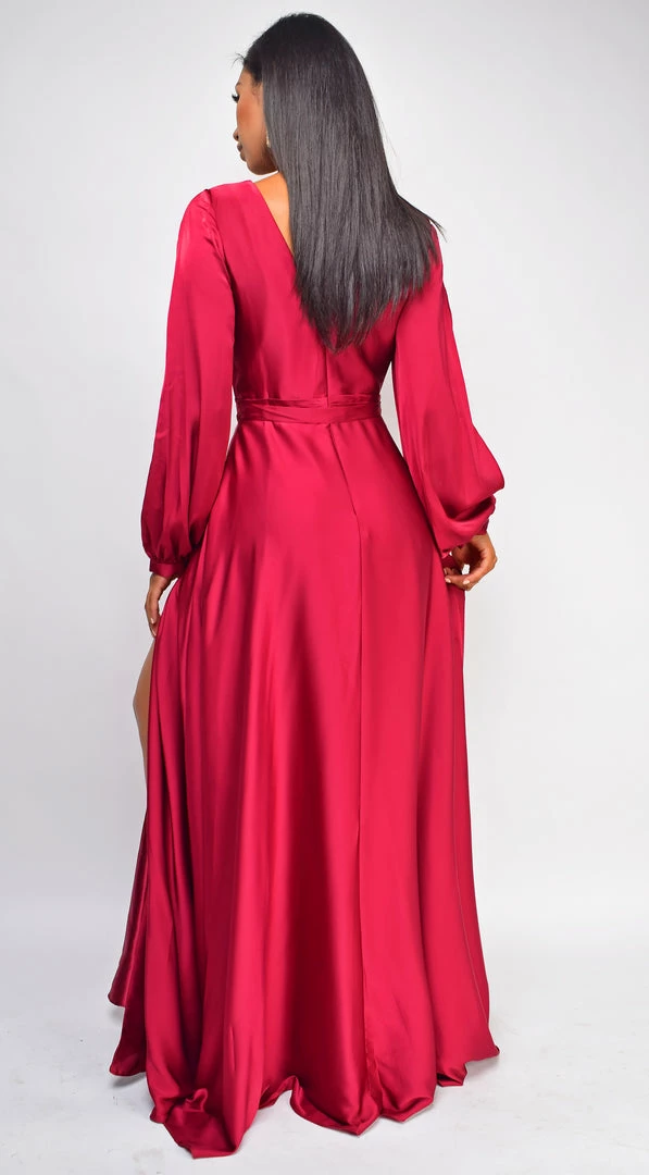 Emprada Cascade Burgundy Red Satin Gown 4 Emprada Cascade Burgundy Red Satin Gown